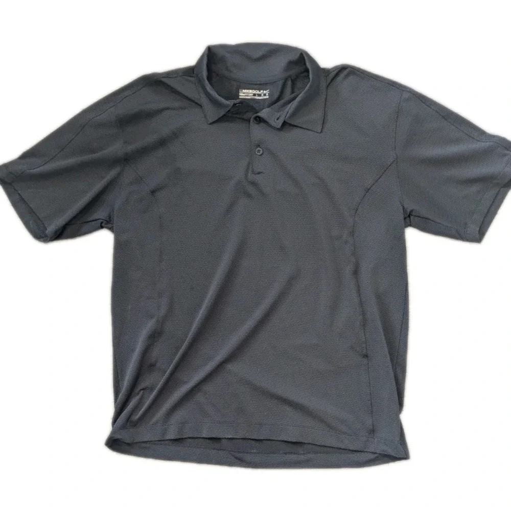 Nike Golf Mens L‎ Fit-dry Polo Shirt Solid Logo Swoosh Pique Black Athleisure